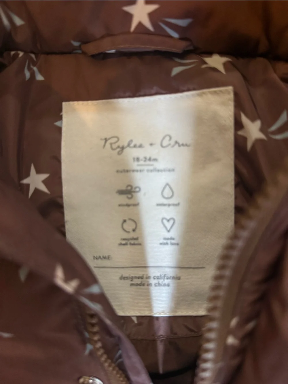Rylee + Cru Puffer Jacket in Brown Shooting Stars
